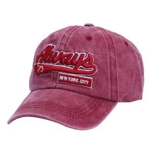 Deep burgundy washed cotton baseball cap with Always 75 embroidery and New York City text