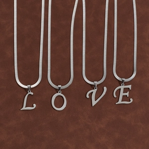 Minimalist silver stainless steel snake chain necklaces with LOVE letter pendants