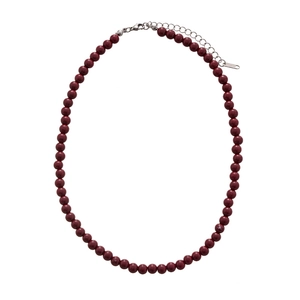 Collana girocollo vintage con perle di cristallo rosso scuro e chiusura in argento