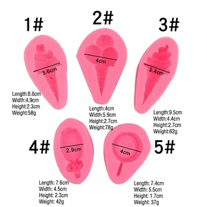 Mini pink silicone fondant molds for ice cream and cake decor with size specifications