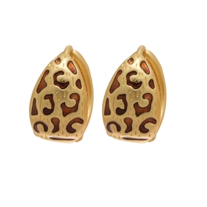 Boucles d'oreilles créoles C émaillées imprimé léopard doré style vintage