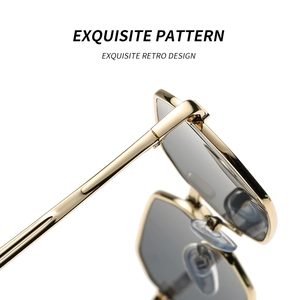 Macro view showing the exquisite retro hinge and nose pads of the metal sunglasses