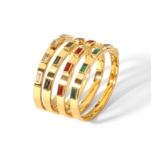 French vintage 18K gold-plated stainless steel bangles with colorful zircon stones set of 4