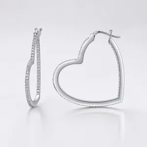 Luxury S925 Silver Moissanite Heart Hoop Earrings For Women Elegant Sparkling Inlaid Jewelry With GRA Certificate Gift