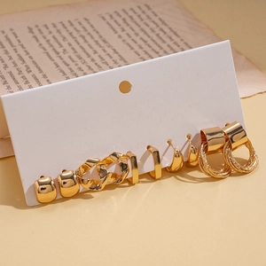 10-pair set of minimalist gold geometric earrings with square, round, and teardrop shapes