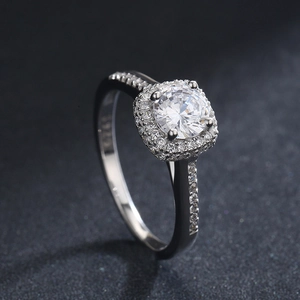 Luxurious S925 sterling silver ring with square zirconia stone on a textured background