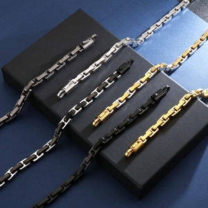 Punk hip-hop stainless steel geometric necklaces in gold, silver and black metal colors