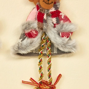 Christmas reindeer pendant with grey faux fur and red plaid scarf for tree decoration