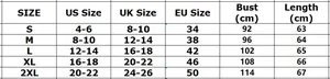 Detailed size chart for women long sleeve V-neck knit sweater showing US UK EU dimensions