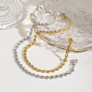 Minimalist stainless steel hollow heart chain bracelets in gold and silver finishes