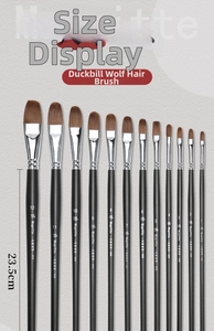 Set di 12 pennelli piatti professionali in pelo di donnola con tabella delle taglie inclusa