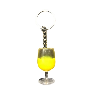 Creative resin goblet keychain with yellow liquid juice miniature in clear glass design