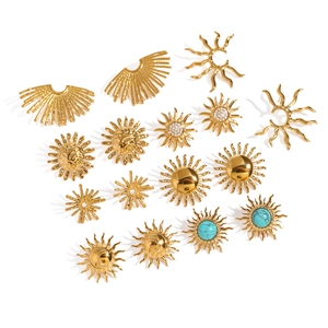 Golden sunburst earrings collection with zircon and turquoise stones in 18k plated steel