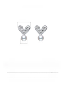 Detailed size chart for 925 sterling silver heart pearl earrings with 6mm width