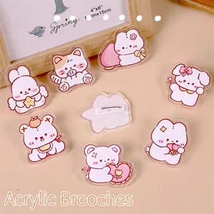 Cute Cartoon Animal Acrylic Brooch Pin Kawaii Rabbit Bear Cat Badge For Clothes Bags Decoration Kids Gift