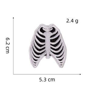 Punk skeleton rib cage embroidered patch for DIY clothing, 6.2cm x 5.3cm skull badge