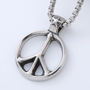 Vintage 304 stainless steel peace sign pendant necklace with star detail on box chain
