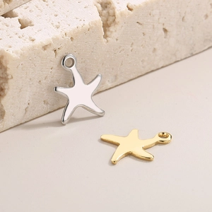 Minimalist stainless steel starfish pendants in silver and gold finishes for DIY jewelry
