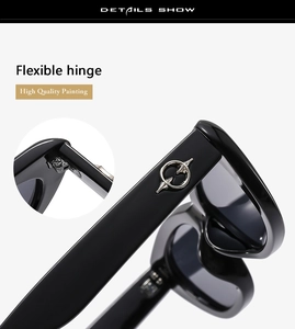 Detail show of flexible metal hinges and high quality painting on black cat eye sunglasses