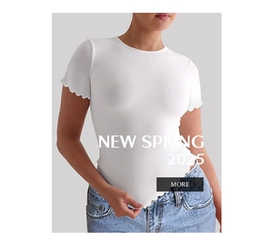 Detailed view of white slim-fit yoga t-shirt with lettuce edge hem and ribbed fabric