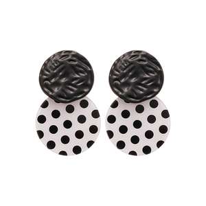Chic black and white polka dot acrylic earrings with textured studs for women