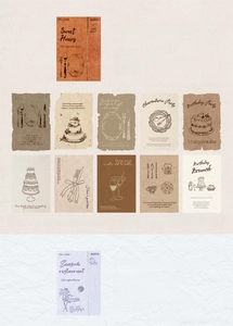 Detail of vintage DIY stickers made of specialty grass paper and white kraft paper