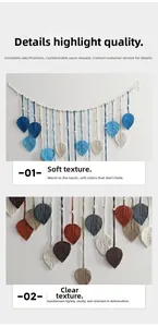 Detail of bohemian handmade woven leaf wall hanging showing soft cotton rope texture