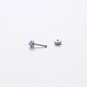 Titanium steel cartilage stud earring with a 3-6mm purple crystal ball and flat back