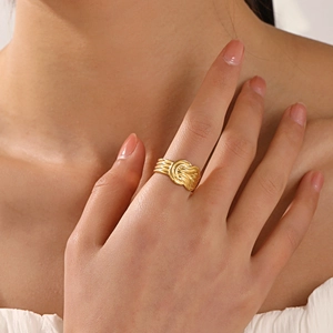 18K gold plated stainless steel open ring featuring a vintage twisted rope knot design