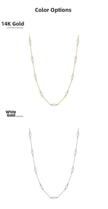 Comparison of 14K gold and white gold pearl necklace options with minimalist multi-bead design