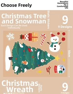 Christmas window decals with Santa, snowman and tree patterns, 50cm tall static stickers