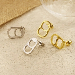 Stainless Steel Soda Can Ring Pull Tab Stud Earrings Geometric Minimalist Industrial Style Creative Jewelry For Men Women