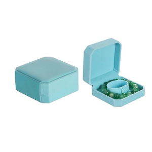 Sky blue velvet jewelry box for bracelets with a square flip-top design and soft texture