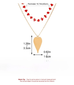 Spécifications de taille pour un collier en alliage doré avec pendentif perle coeur rouge