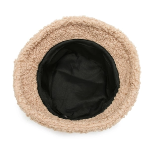 Solid camel sherpa bucket hat with black lining for men and women in winter