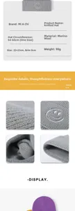Size chart for thick sheep cashmere beanie showing dimensions and gray smiley embroidery