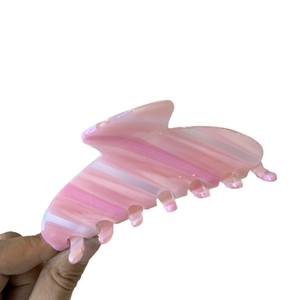 Pink striped acetate hair claw clip for women large shark clip hair styling accessory