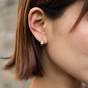 Minimalist 18K Gold Plated Stainless Steel Hoop Earrings With Teardrop Cubic Zirconia Geometric For Women Trendy