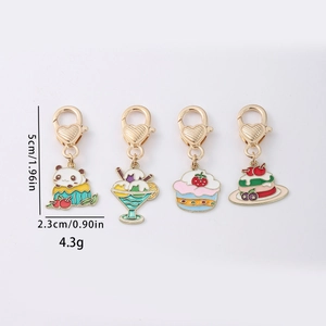 Summer dessert alloy charms with panda, cupcake, and ice cream designs and lobster clasps
