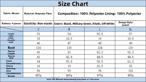 Detailed size chart for women casual cropped puffer jacket and pilot bomber coat