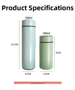 Size chart showing 300ml and 500ml smart stainless steel vacuum flasks dimensions