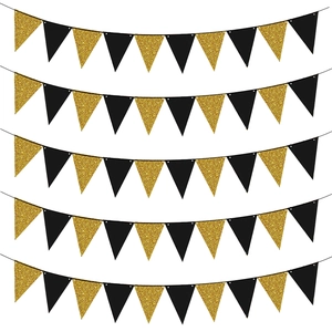 2025 Graduation black and gold glitter pennant banner for school party decoration