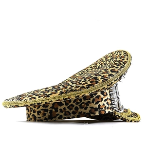Sparkling leopard print navy hat with rhinestones and punk studs for festival parties