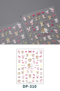 Detailed macro view of 5D embossed nail stickers featuring cute pink and brown animals