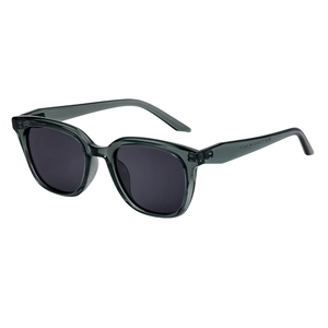 Modern cat-eye polarized sunglasses for men featuring a gray transparent frame and dark lenses