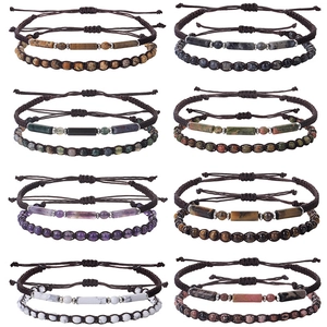 Natural Stone Beaded Bracelets Amethyst Tiger Eye Handmade Woven Braided Adjustable Rope Vintage Boho Jewelry Unisex