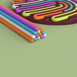 Macro view of flexible colorful silicone strips and circular sensory board base
