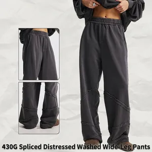 Schwere 430G Baumwoll-Jogginghose mit Acid-Wash-Effekt und Patchwork-Design für Herren