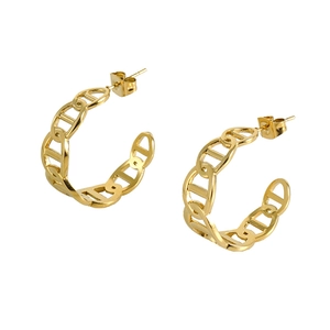Elegant 18K gold plated stainless steel link hoop earrings for women on white background