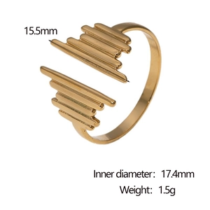 Detail view of 18k gold plated stainless steel ring with inner diameter of 17.4mm and weight 1.5g